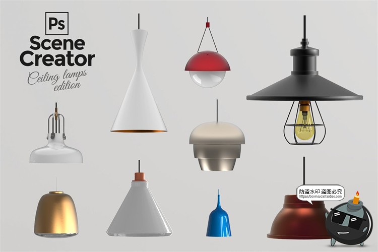 图片[4]-简约风格家居软装装修透明吸顶灯灯饰氛围灯PNG免抠PSD模板素材-设计猿