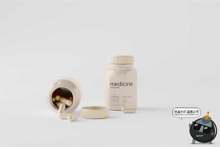 图片[2]-简约胶囊塑料瓶药瓶小罐包装盒纸盒PSD模板智能贴图样机PS素材-设计猿