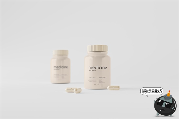 图片[4]-简约胶囊塑料瓶药瓶小罐包装盒纸盒PSD模板智能贴图样机PS素材-设计猿
