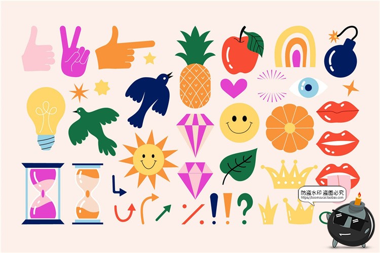 图片[2]-新复古标签集卡通港式水果花卉装饰AI矢量PNG免抠贴纸元素素材-设计猿