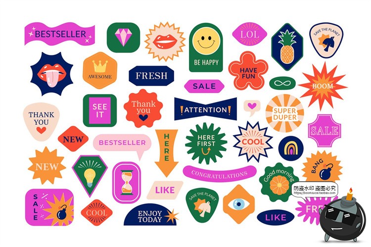 图片[3]-新复古标签集卡通港式水果花卉装饰AI矢量PNG免抠贴纸元素素材-设计猿