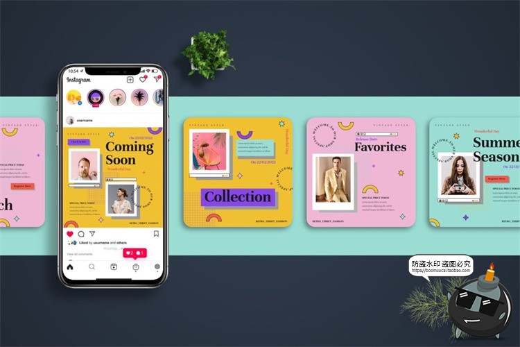 图片[5]-潮流复古90年代孟菲斯撞色风格海报图文排版宣传PSD模板AI素材-设计猿