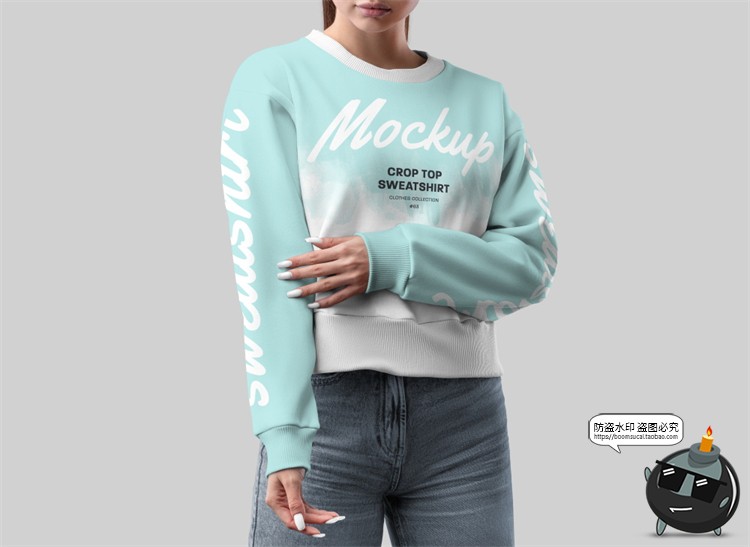 图片[4]-女款长袖圆领套头宽松休闲运动卫衣模特展示效果图PSD样机PS素材-设计猿