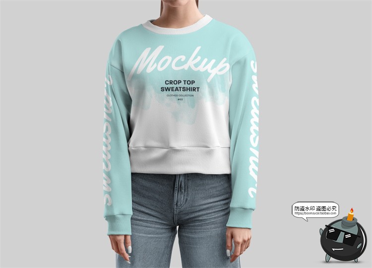 图片[5]-女款长袖圆领套头宽松休闲运动卫衣模特展示效果图PSD样机PS素材-设计猿