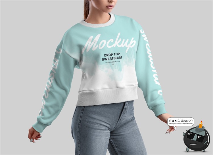 图片[6]-女款长袖圆领套头宽松休闲运动卫衣模特展示效果图PSD样机PS素材-设计猿