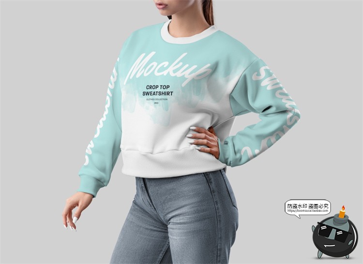 图片[9]-女款长袖圆领套头宽松休闲运动卫衣模特展示效果图PSD样机PS素材-设计猿