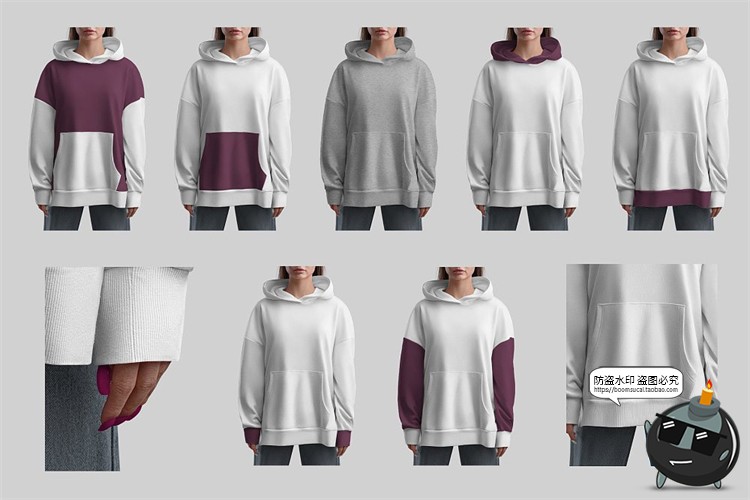 图片[2]-潮流Oversize宽松连帽套头卫衣模特展示效果样机PSD模板PS素材-设计猿