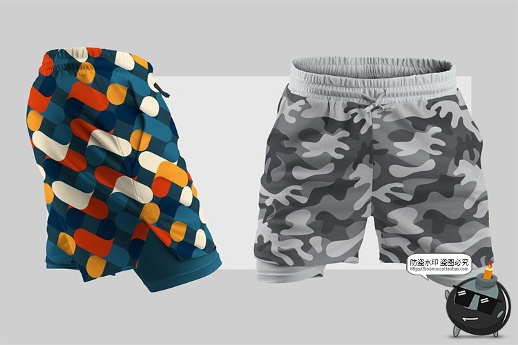 图片[6]-跑步训练紧身运动短裤子印花图案贴图样机效果展示PSD模板PS素材-设计猿