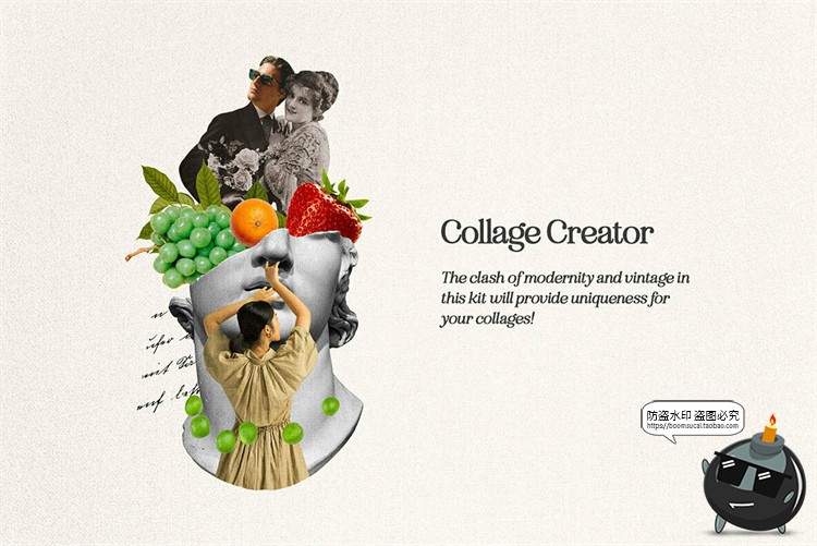 图片[2]-复古波普蒸汽波拼接剪贴画人物建筑植物撕纸笔迹抽象PNG免抠素材-设计猿