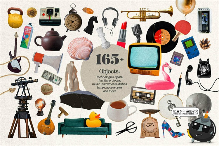 图片[3]-复古波普蒸汽波拼接剪贴画人物建筑植物撕纸笔迹抽象PNG免抠素材-设计猿