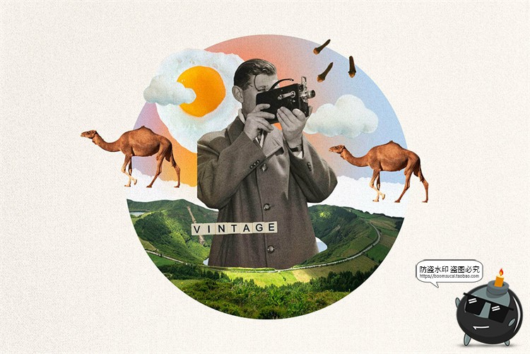 图片[5]-复古波普蒸汽波拼接剪贴画人物建筑植物撕纸笔迹抽象PNG免抠素材-设计猿