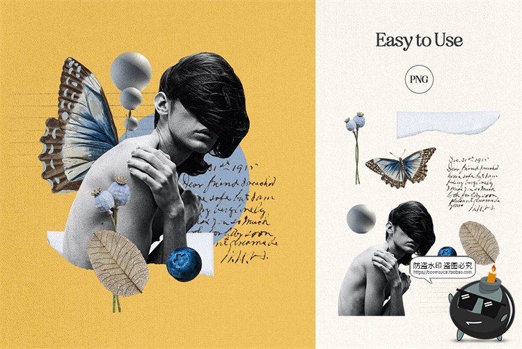 图片[6]-复古波普蒸汽波拼接剪贴画人物建筑植物撕纸笔迹抽象PNG免抠素材-设计猿