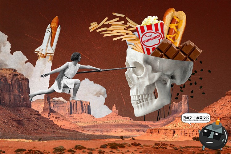 图片[8]-复古波普蒸汽波拼接剪贴画人物建筑植物撕纸笔迹抽象PNG免抠素材-设计猿