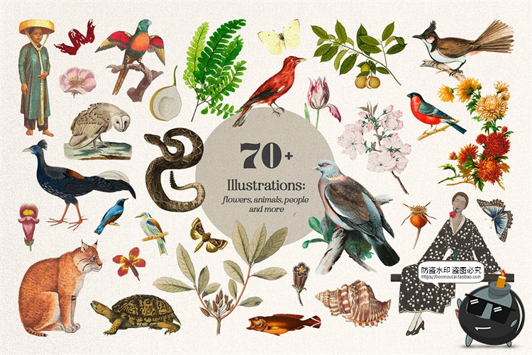 图片[9]-复古波普蒸汽波拼接剪贴画人物建筑植物撕纸笔迹抽象PNG免抠素材-设计猿