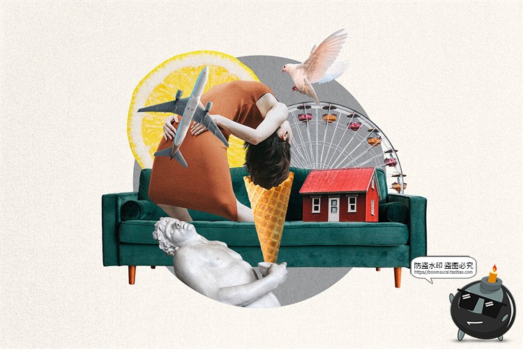 图片[14]-复古波普蒸汽波拼接剪贴画人物建筑植物撕纸笔迹抽象PNG免抠素材-设计猿