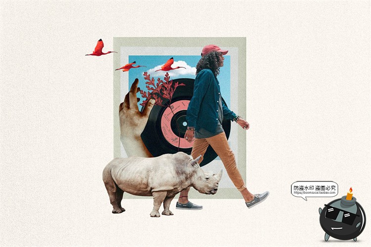 图片[17]-复古波普蒸汽波拼接剪贴画人物建筑植物撕纸笔迹抽象PNG免抠素材-设计猿