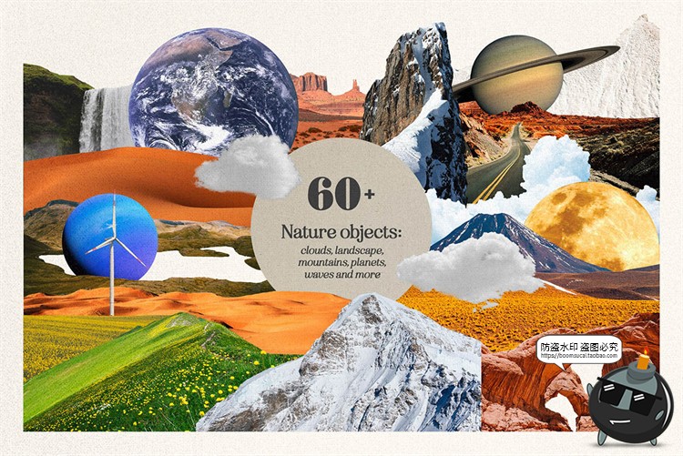 图片[19]-复古波普蒸汽波拼接剪贴画人物建筑植物撕纸笔迹抽象PNG免抠素材-设计猿