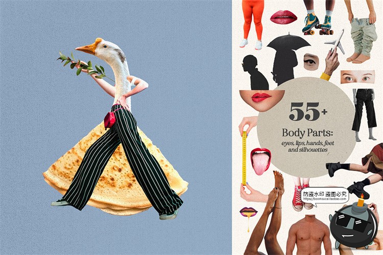 图片[21]-复古波普蒸汽波拼接剪贴画人物建筑植物撕纸笔迹抽象PNG免抠素材-设计猿