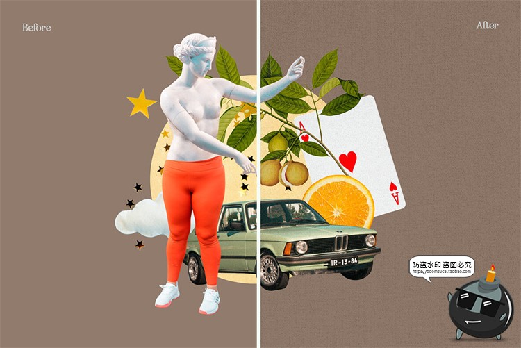 图片[23]-复古波普蒸汽波拼接剪贴画人物建筑植物撕纸笔迹抽象PNG免抠素材-设计猿