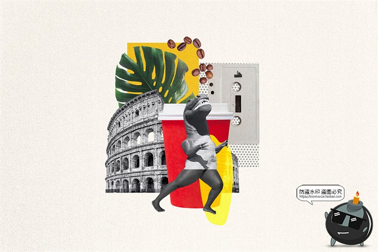 图片[24]-复古波普蒸汽波拼接剪贴画人物建筑植物撕纸笔迹抽象PNG免抠素材-设计猿