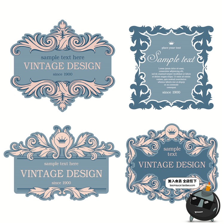 图片[1]-新简约欧式复古线条主题边框花纹LOGO标志角框花边插画矢量AI素材-设计猿