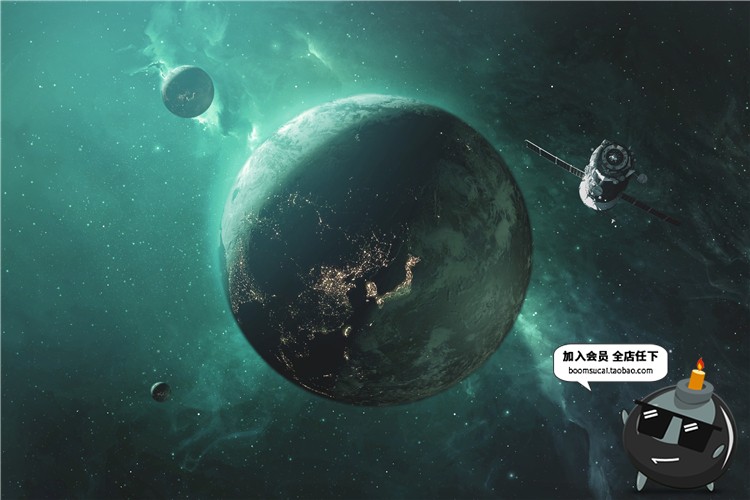 图片[1]-科幻外太空宇宙空间行星太阳地球星球冲击海报背景PSD模板PS素材-设计猿