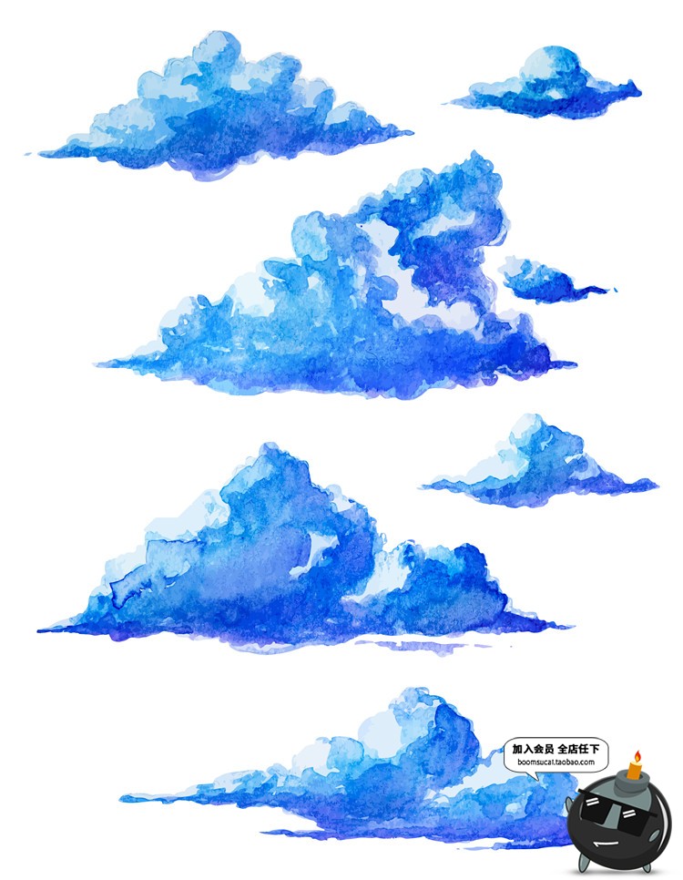 图片[3]-水彩手绘小清新云朵蓝云图案装饰天空元素手账插画AI矢量设计素材-设计猿