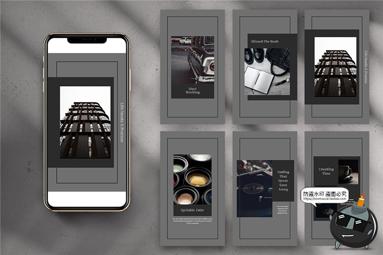 图片[5]-优雅灰色简约单色品牌故事宣传海报贴图图文排版PSD模板PS素材-设计猿