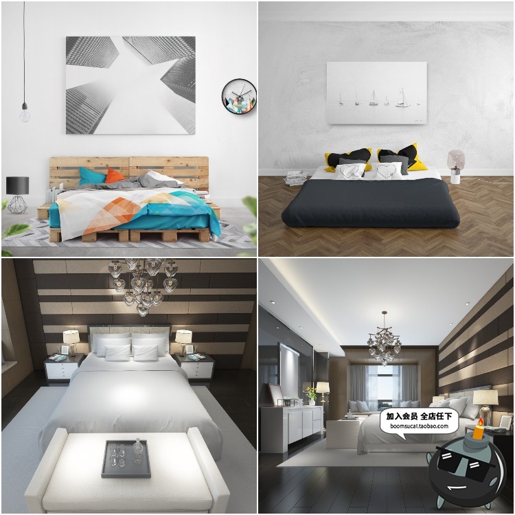 图片[2]-床上用品布艺床单枕头印花图案效果图贴图房间样机PSD模板PS素材-设计猿