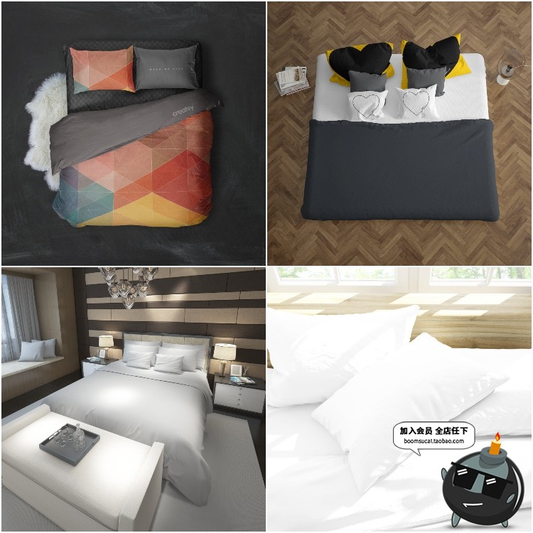 图片[3]-床上用品布艺床单枕头印花图案效果图贴图房间样机PSD模板PS素材-设计猿