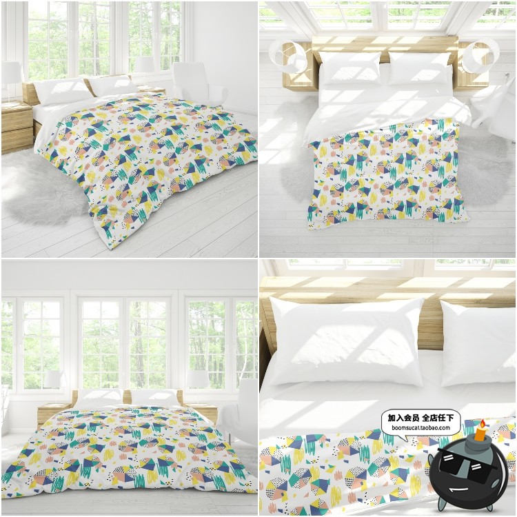 图片[5]-床上用品布艺床单枕头印花图案效果图贴图房间样机PSD模板PS素材-设计猿