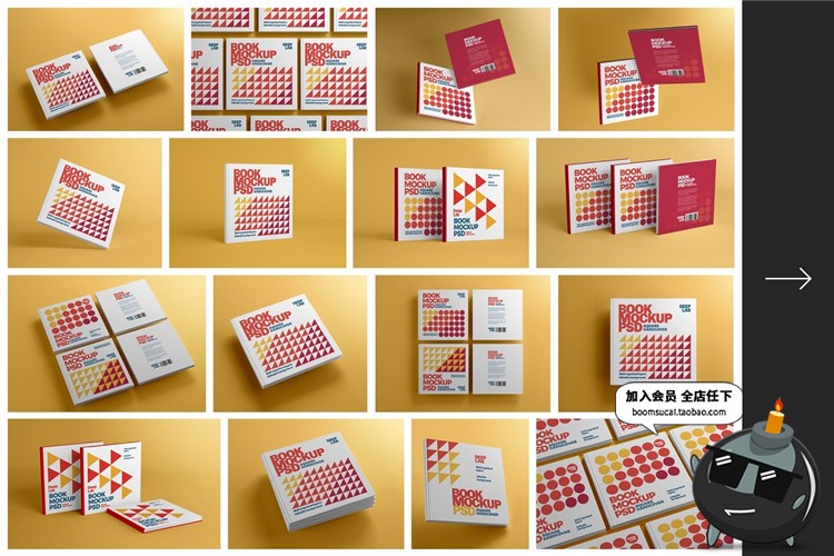 图片[1]-方形书籍精装书画册硬本封面设计智能贴图展示样机PSD模板PS素材-设计猿