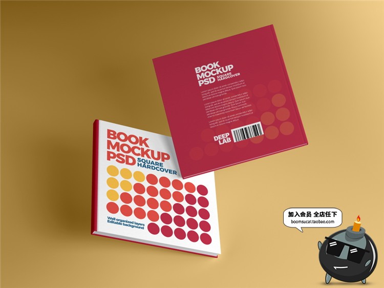 图片[3]-方形书籍精装书画册硬本封面设计智能贴图展示样机PSD模板PS素材-设计猿