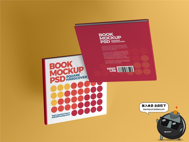 图片[4]-方形书籍精装书画册硬本封面设计智能贴图展示样机PSD模板PS素材-设计猿