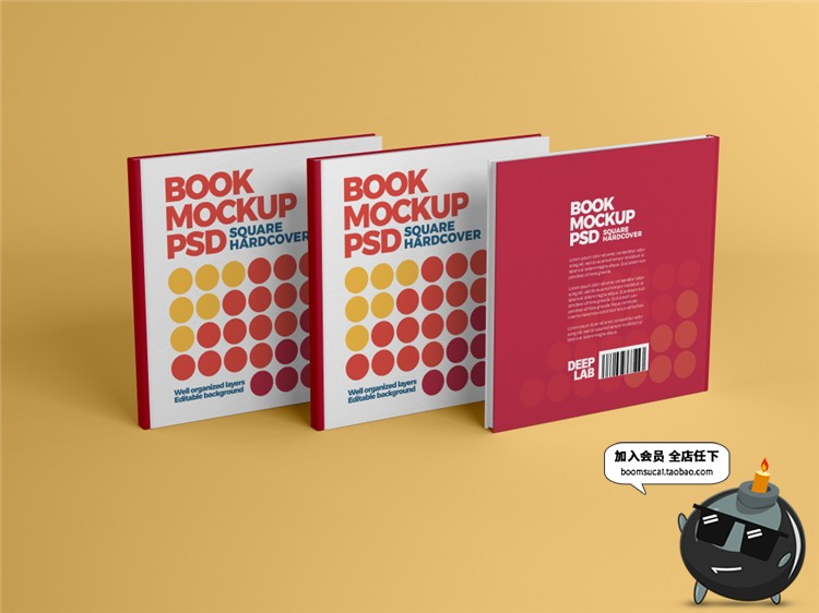 图片[8]-方形书籍精装书画册硬本封面设计智能贴图展示样机PSD模板PS素材-设计猿