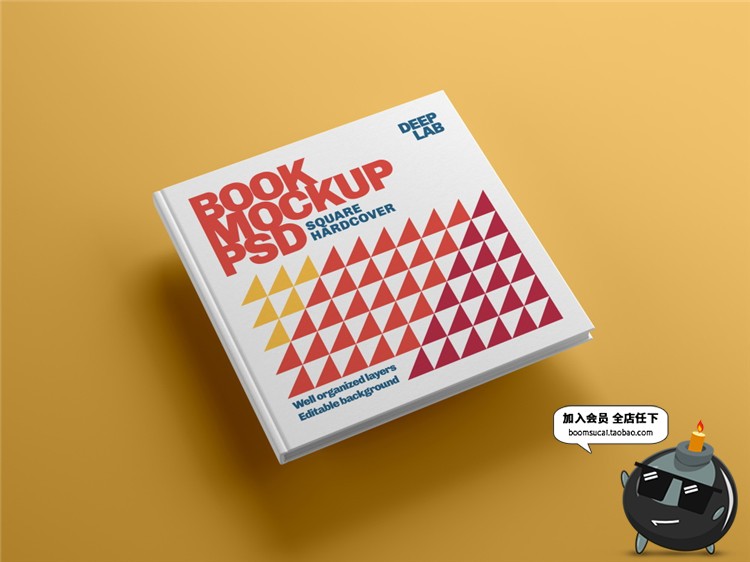 图片[11]-方形书籍精装书画册硬本封面设计智能贴图展示样机PSD模板PS素材-设计猿