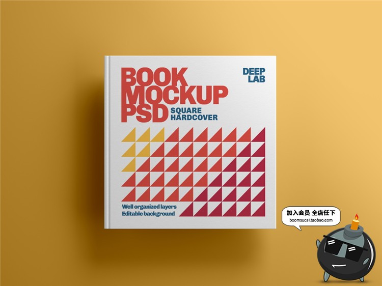 图片[12]-方形书籍精装书画册硬本封面设计智能贴图展示样机PSD模板PS素材-设计猿