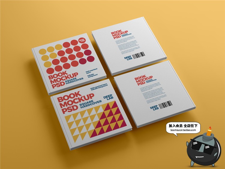 图片[13]-方形书籍精装书画册硬本封面设计智能贴图展示样机PSD模板PS素材-设计猿
