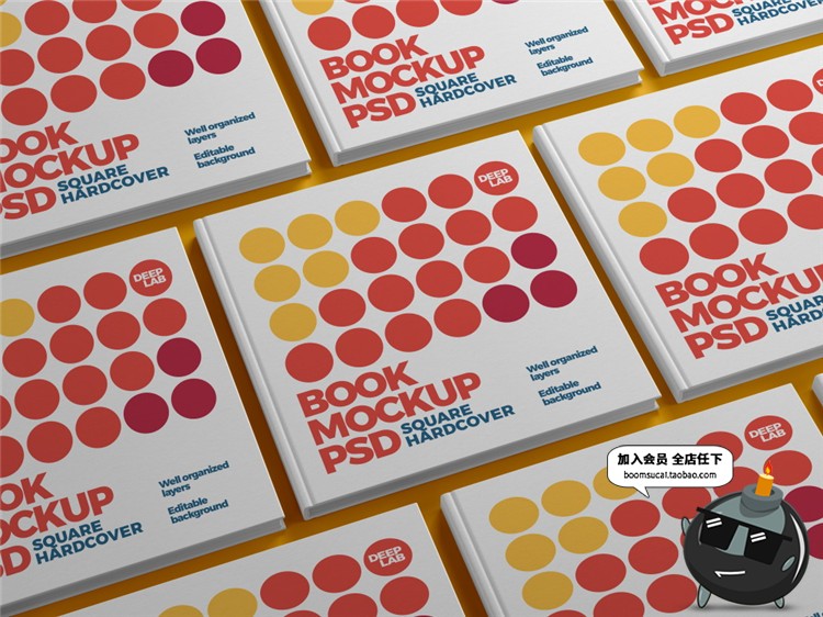 图片[17]-方形书籍精装书画册硬本封面设计智能贴图展示样机PSD模板PS素材-设计猿