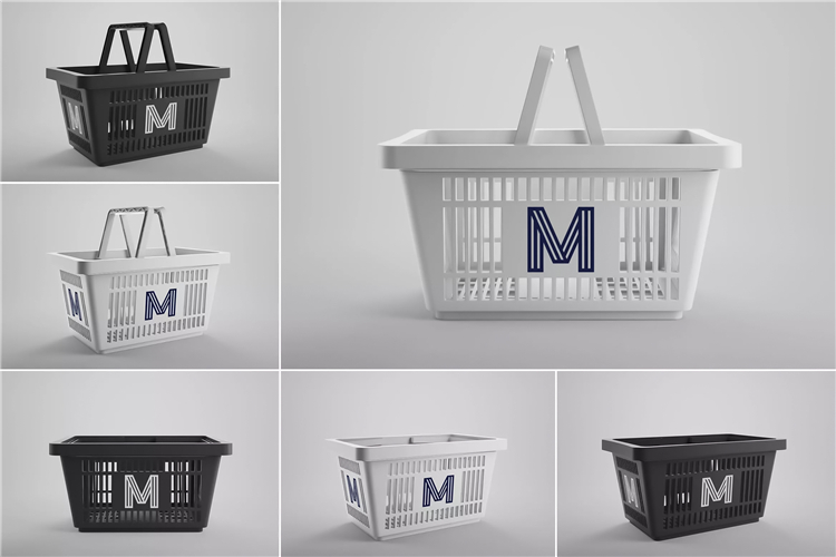 图片[1]-连锁超市品牌购物篮手提塑料篮子品牌Logo贴图样机PSD模板PS素材-设计猿