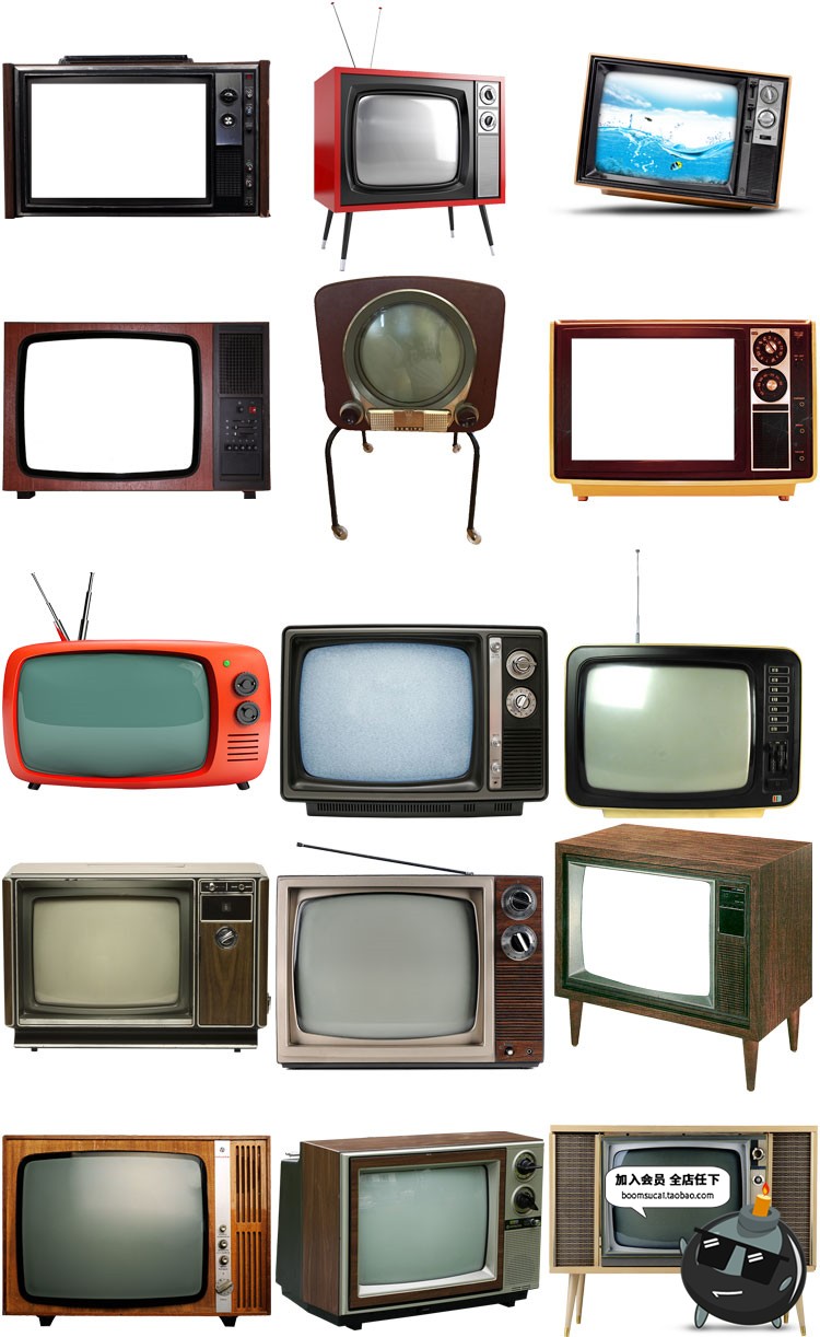 图片[1]-复古怀旧黑白老电视机免抠图PNG图片平面设计场景PS后期合成素材-设计猿