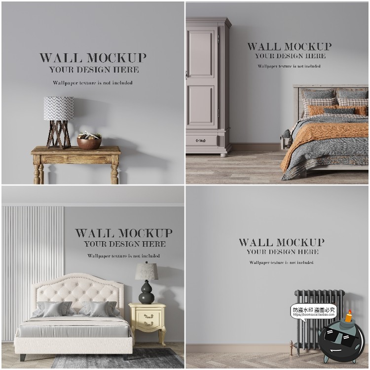 图片[1]-室内客厅卧室场景背景墙面装饰壁纸墙纸效果展示PSD模板样机素材-设计猿