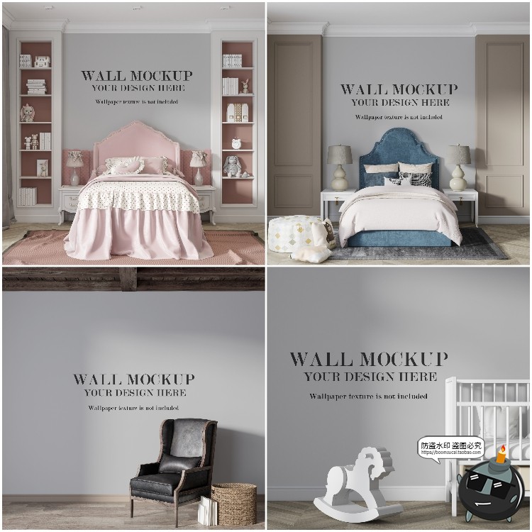 图片[2]-室内客厅卧室场景背景墙面装饰壁纸墙纸效果展示PSD模板样机素材-设计猿