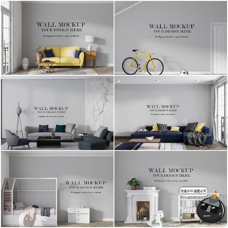 图片[3]-室内客厅卧室场景背景墙面装饰壁纸墙纸效果展示PSD模板样机素材-设计猿