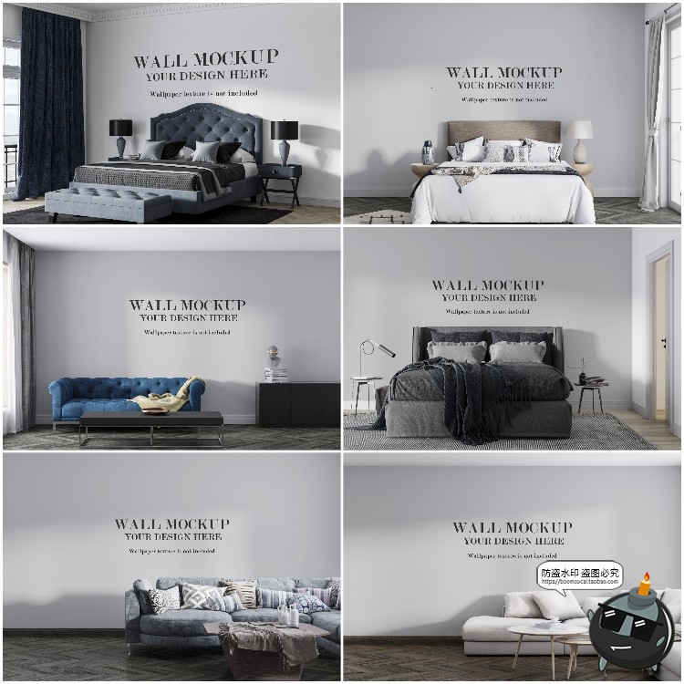 图片[4]-室内客厅卧室场景背景墙面装饰壁纸墙纸效果展示PSD模板样机素材-设计猿