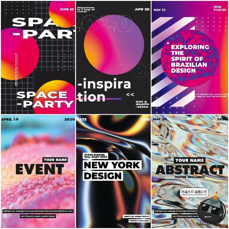 图片[3]-潮流高级液态流体流动全息渐变炫酷背景PSD分层模板海报PS素材-设计猿