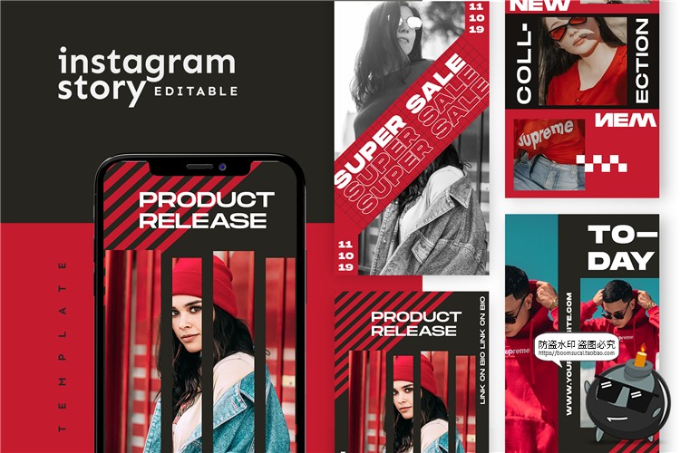 图片[1]-红色系潮流风格潮牌海报图文排版服饰促销活动宣传PSD模板PS素材-设计猿