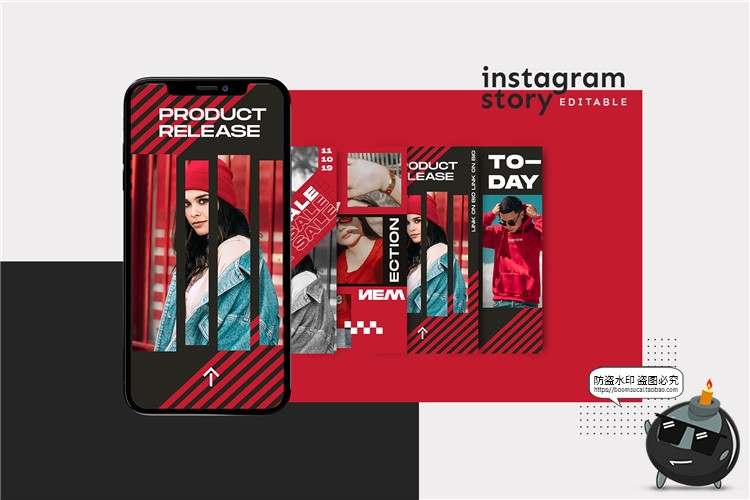 图片[2]-红色系潮流风格潮牌海报图文排版服饰促销活动宣传PSD模板PS素材-设计猿