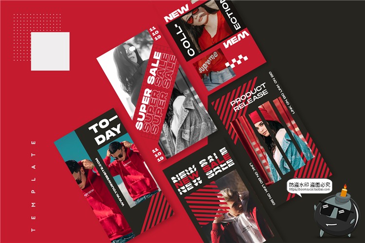 图片[4]-红色系潮流风格潮牌海报图文排版服饰促销活动宣传PSD模板PS素材-设计猿