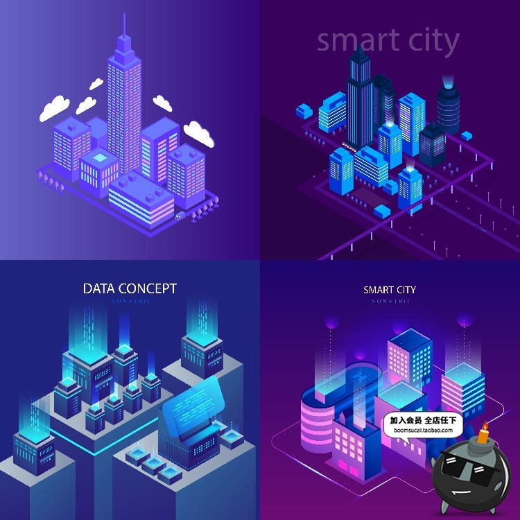 图片[4]-2.5D等距插画未来数字信息智慧城市科技互联网AI矢量设计素材-设计猿
